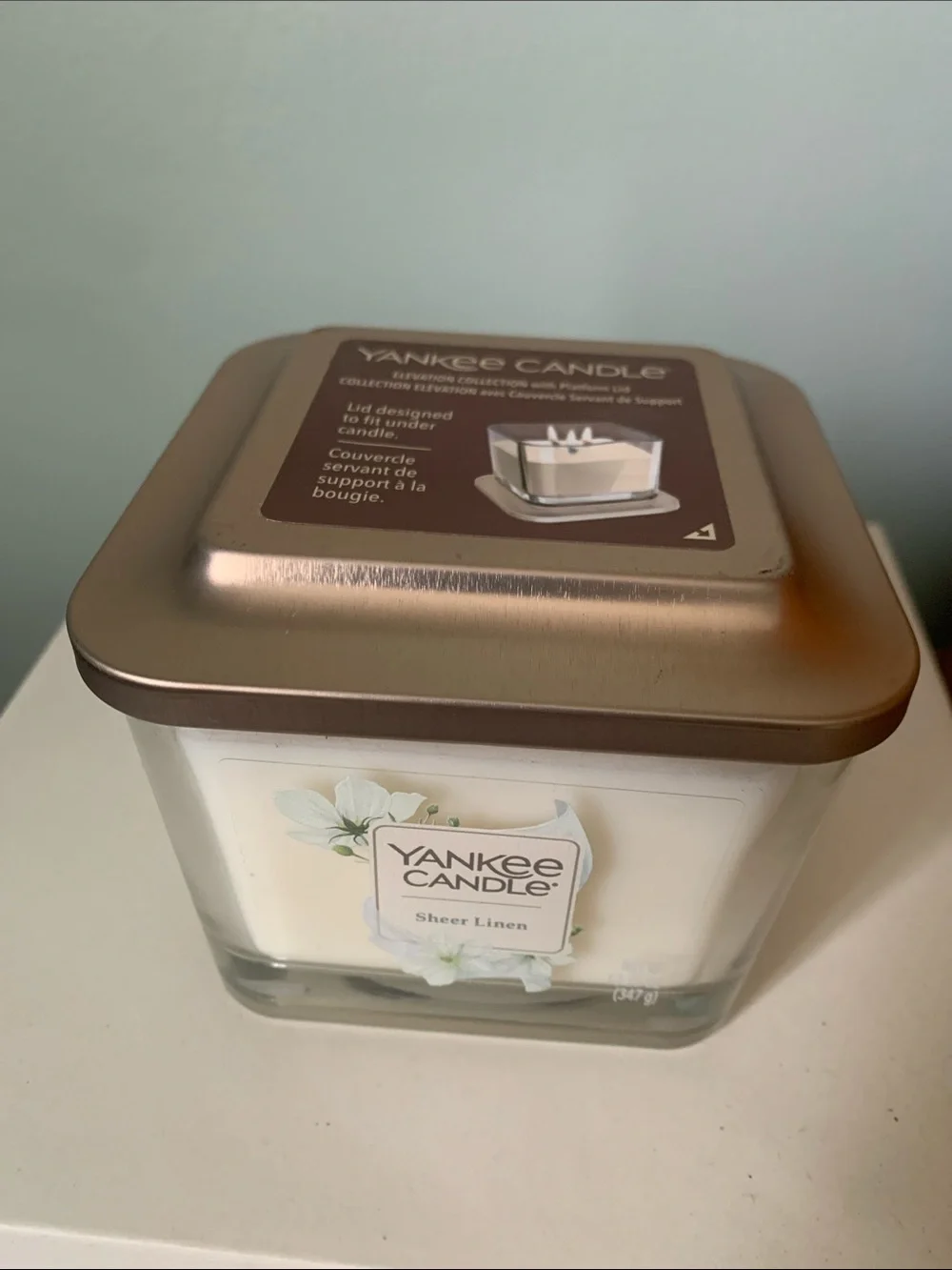 Yankee Candle Sheer Linen 3-Wick Square Jar - White with Rose Gold Lid